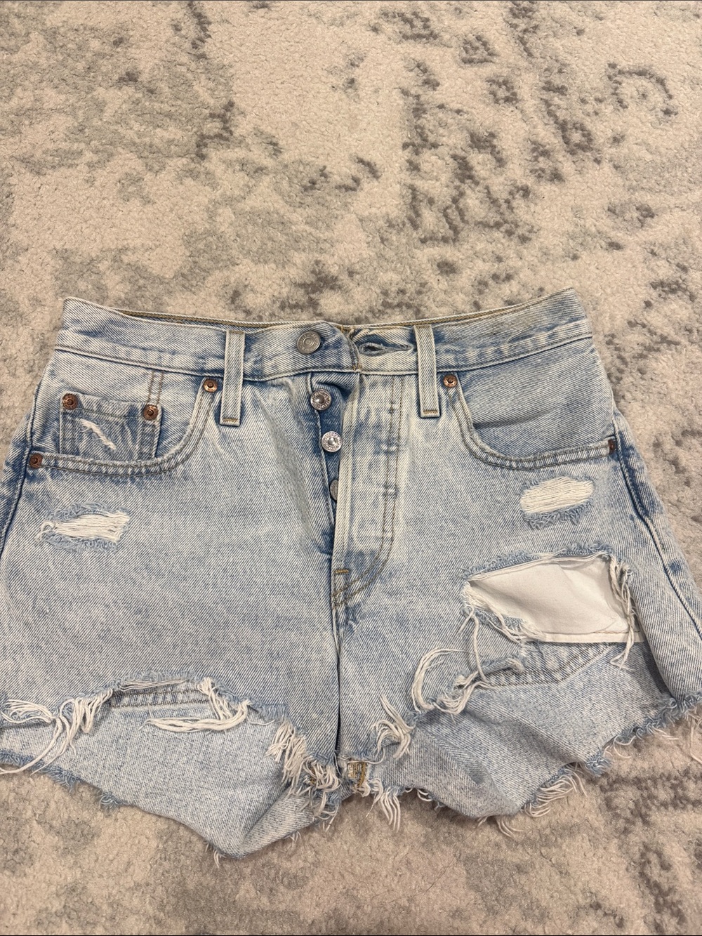 Levi's Light Blue Distressed High-Rise Jean Shorts